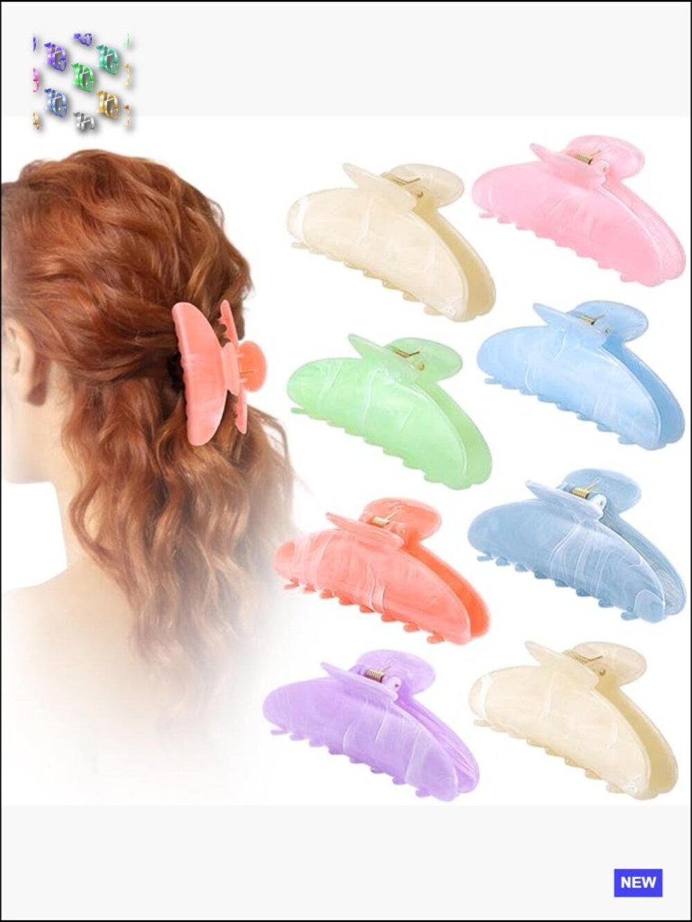 Acrylic Hair Claw Clips Set of 8 Non-Slip for Thick Hair Cute Barrettes